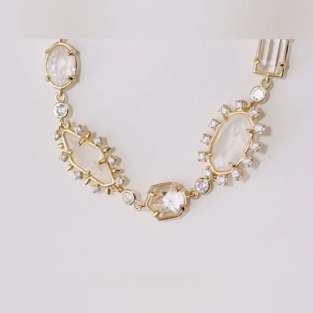 KENDRA SCOTT June Gold Clear White Crystal Mix Necklace